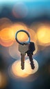 Keys on a light blurred bokeh background. Concept of buying a house, new home celebration, real estate, and residential Royalty Free Stock Photo