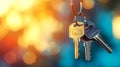 Keys on a light blurred bokeh background. Concept of buying a house, new home celebration, real estate, and residential Royalty Free Stock Photo