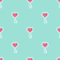 Keys, locks and hearts vector turquoise seamless pattern.