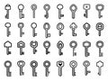 Keys logo icons set. Black key simplicity lock open symbol design, outline unlocking signs set vector illustration