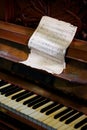 The keys of an old piano close-up. Vintage musical instrument Royalty Free Stock Photo