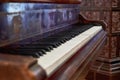 Keys of an old piano, Grand piano close-up. Piano keys with low depth of field Royalty Free Stock Photo