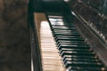 The keys of the old piano, stands in a room with natural light