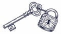 Keys and padlock set, security and access, vintage lock vector design Generative AI Royalty Free Stock Photo
