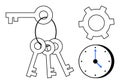Keys on Ring with Gear and Clock Representing Security, Efficiency, and Time Management Royalty Free Stock Photo