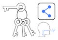 Keys on Ring, Sharing Connection Icon, and Human Breathing Diagram for Communication and Access Royalty Free Stock Photo
