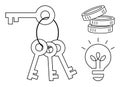 Keys with Light Bulb and Coins Representing Creativity, Financial Security, and Success Royalty Free Stock Photo