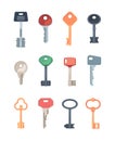 Keys set. Collection of safety locks steel keys modern and retro style security protection symbols garish vector Royalty Free Stock Photo