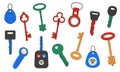 Keys and tags. Doodle magnetic latchkeys and NFC-tags. Vintage and modern access passkeys collection. House protection. Privacy