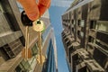 The keys to the apartment in the background of the facade of the house .