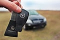 October 21, 2011. Zhitomir - Ukraine. The keys to the car Mercedes on the background of the car Mercedes ML