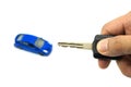 Right hand holding car key and car model for business concept Royalty Free Stock Photo
