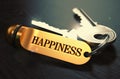 Keys to Happiness. Concept on Golden Keychain.