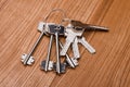 The keys to the door on the table. keys close up