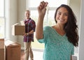 The keys to our new home. a young couple moving into their new home. Royalty Free Stock Photo