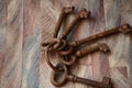 A set of huge old keys for unlocking heavy doors. Royalty Free Stock Photo