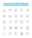 Keyword analysis vector line icons set. Keyword, Analysis, Research, Strategies, Targeting, Optimization, Ranking