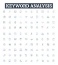 Keyword analysis vector line icons set. Keyword, Analysis, Research, Strategies, Targeting, Optimization, Ranking