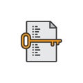 Keyword list symbol. Key and document line icon, filled outline Royalty Free Stock Photo