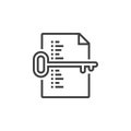 Keyword list symbol. Key and document line icon, outline vector Royalty Free Stock Photo