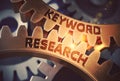 Keyword Research Concept. Golden Cogwheels. 3D Illustration.