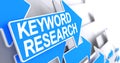 Keyword Research - Text on Blue Arrow. 3D. Royalty Free Stock Photo