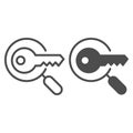 Keyword search line and glyph icon. Magnifying glass and key vector illustration isolated on white. Research outline Royalty Free Stock Photo