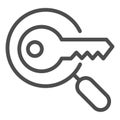 Keyword search line icon. Magnifying glass and key vector illustration isolated on white. Research outline style design Royalty Free Stock Photo