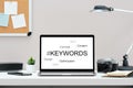 Keyword seo content website tags search. SEO positioning service in the screen Royalty Free Stock Photo