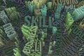 Keyword of Skill. Colorful 3D rendering. Geometric structure block. For graphic design or background, shape composition.
