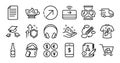 Keywords, Hourglass and Throw hats line icons set. Vector