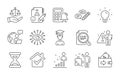 Keywords, Justice scales and Light bulb icons set. Student, Algorithm and Time signs. Vector