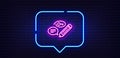 Keywords line icon. Pencil symbol. Neon light speech bubble. Vector