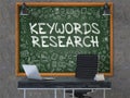 Keywords Research Concept. Doodle Icons on Chalkboard. 3D Render.