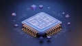 Futuristic Microchip Processor with Glowing Circuits and Geometric Shapes Keywords: microchip, processor, CPU Royalty Free Stock Photo