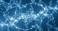 Interconnected network of bright white nodes and lines forming a complex web against a deep blue background Keywords Royalty Free Stock Photo