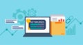 Keywords tool word matching program. Laptop with a folder of documents and graphs and key. Royalty Free Stock Photo