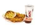 KFC Crispy Strips Menu with French Fries, Soda Cup and Ketchup