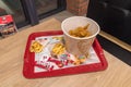 KFC fast food meal of Kentucky Fried Chicken Hot-wings bucket and french fries Royalty Free Stock Photo