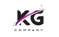 KG K G Black Letter Logo Design with Purple Magenta Swoosh