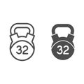 32 kg weight line and glyph icon. Kettlebell vector illustration isolated on white. Dumbbell outline style design Royalty Free Stock Photo