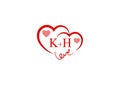 KH Initial heart shape Red colored love logo
