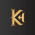 KH Lettering Logo Design with golden color, vector pro illustration, KH character logo