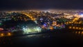In Khabarovsk, the embankment of the Amur river in the night, filmed from a quadcopter