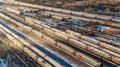 KHABAROVSK, November. 15, 2018: view of the cars of railway passenger cars at the railway depot . Passenger trains