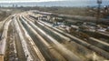 KHABAROVSK, November. 15, 2018: view of the cars of railway passenger cars at the railway depot . Passenger trains