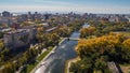 Khabarovsk Park in the city center. city ponds. autumn. the view from the top. taken by drone.