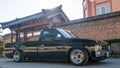 Khabarovsk, Russia - August 28, 2016 : car Nissan Datsun pickup truck on the street, around the house