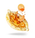 Khachapuri with broken chicken egg isolated on a white background Royalty Free Stock Photo