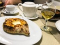 khachapuri cheese filled pie in local restaurant